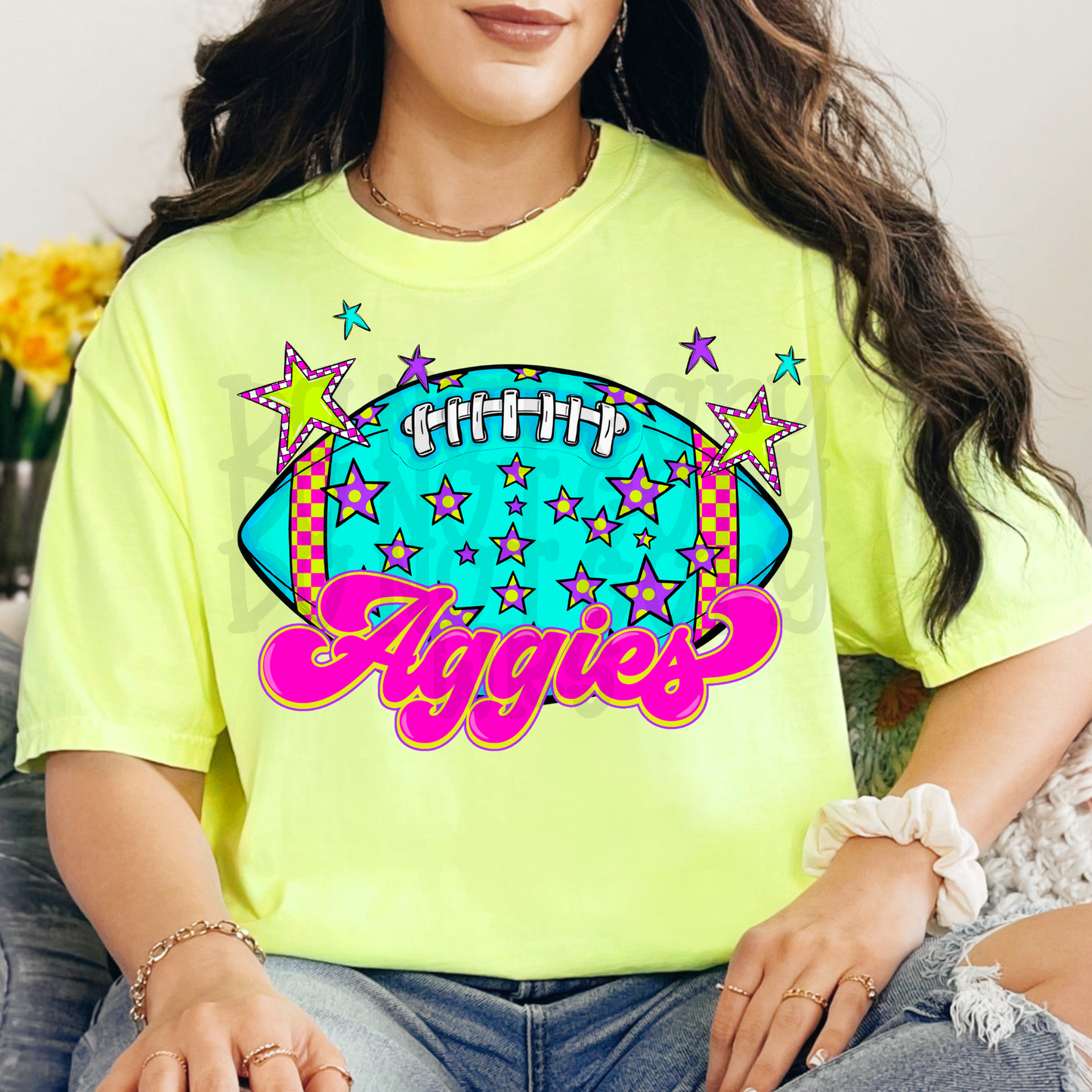 Bright Neon Football CHOOSE YOUR TEAM NAME - DTF TRANSFER (SCG JY25)