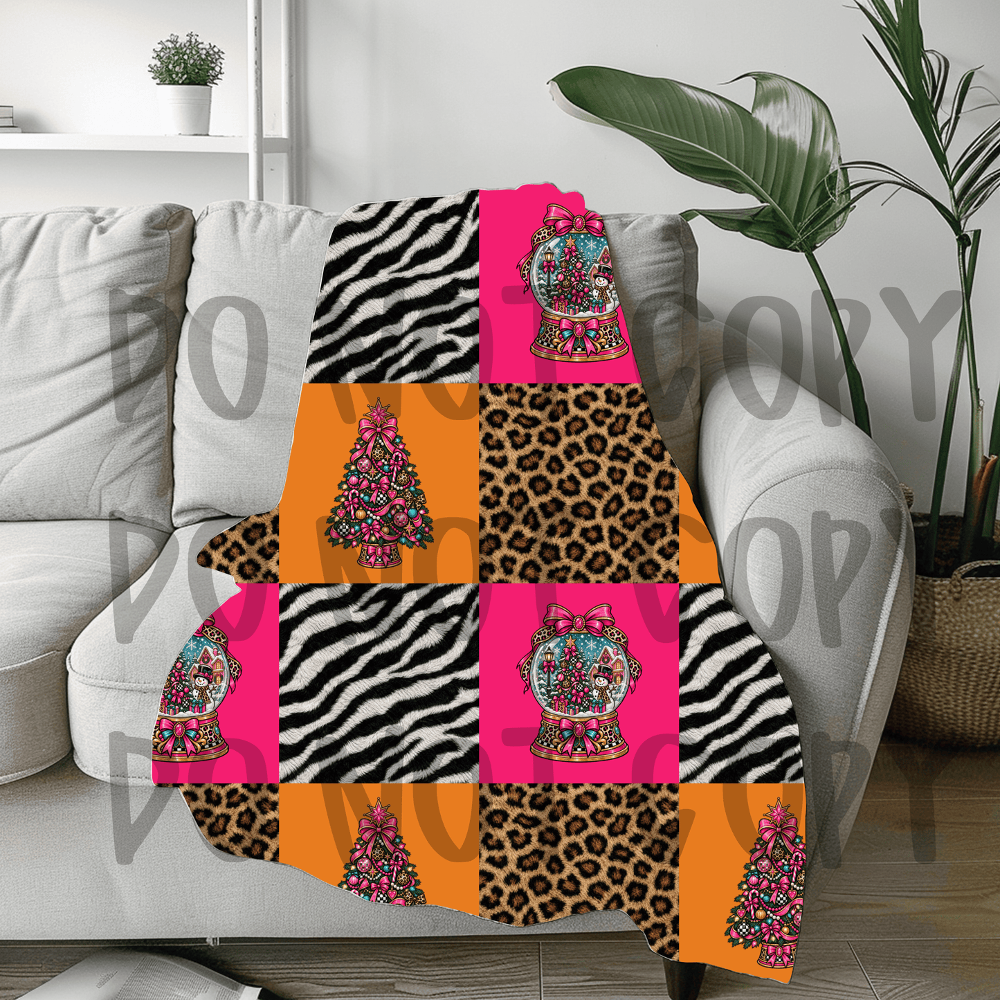Boujee patchwork Christmas zebra & leopard - soft sherpa feel blanket 50x60