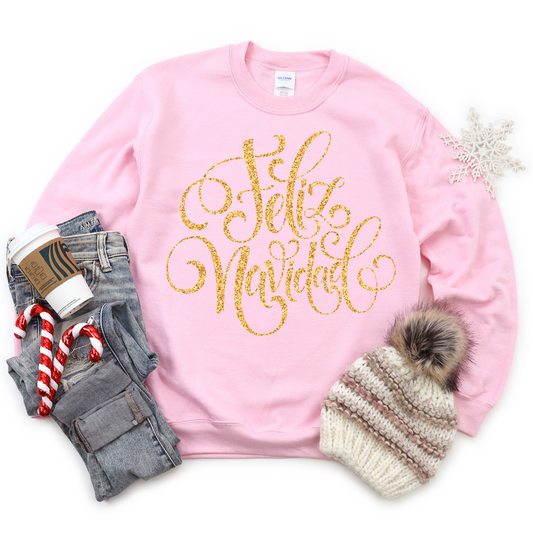 Feliz Navidad faux glitter gold - DTF TRANSFER ONLY