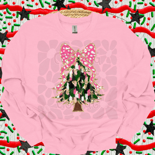 Boujee Xmas tree with bow PINK dalmatian dot - DTF TRANSFER (WRS)
