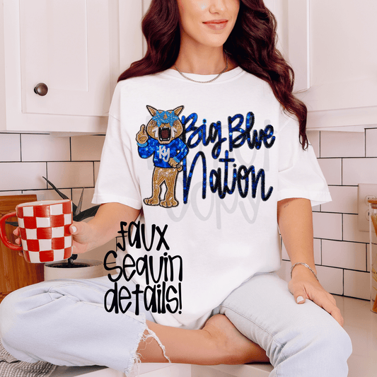 Big blue nation wildcats : extra faux sequin - DTF TRANSFER (SYM)