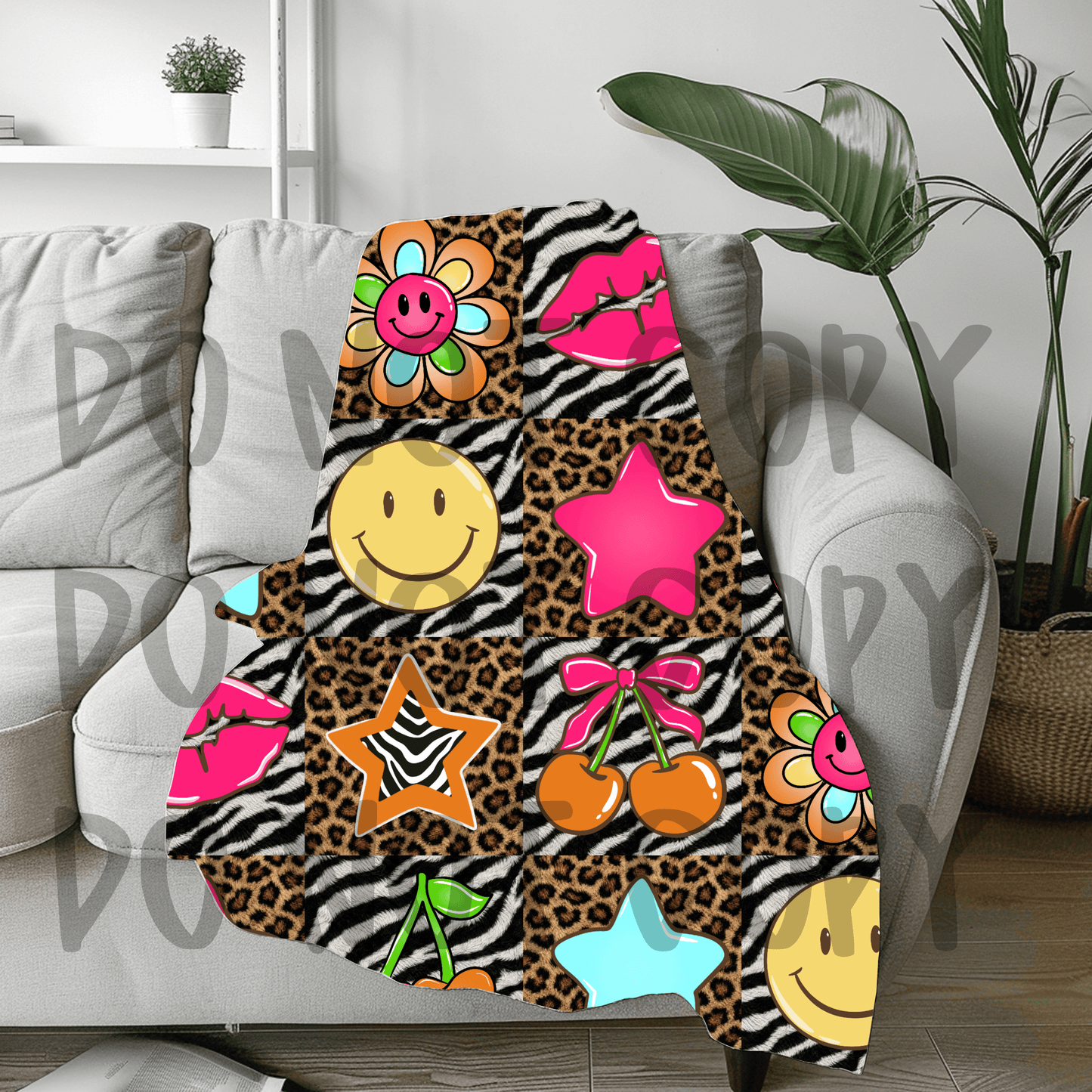 Smiley cherries boujee print - soft sherpa feel blanket 50x60
