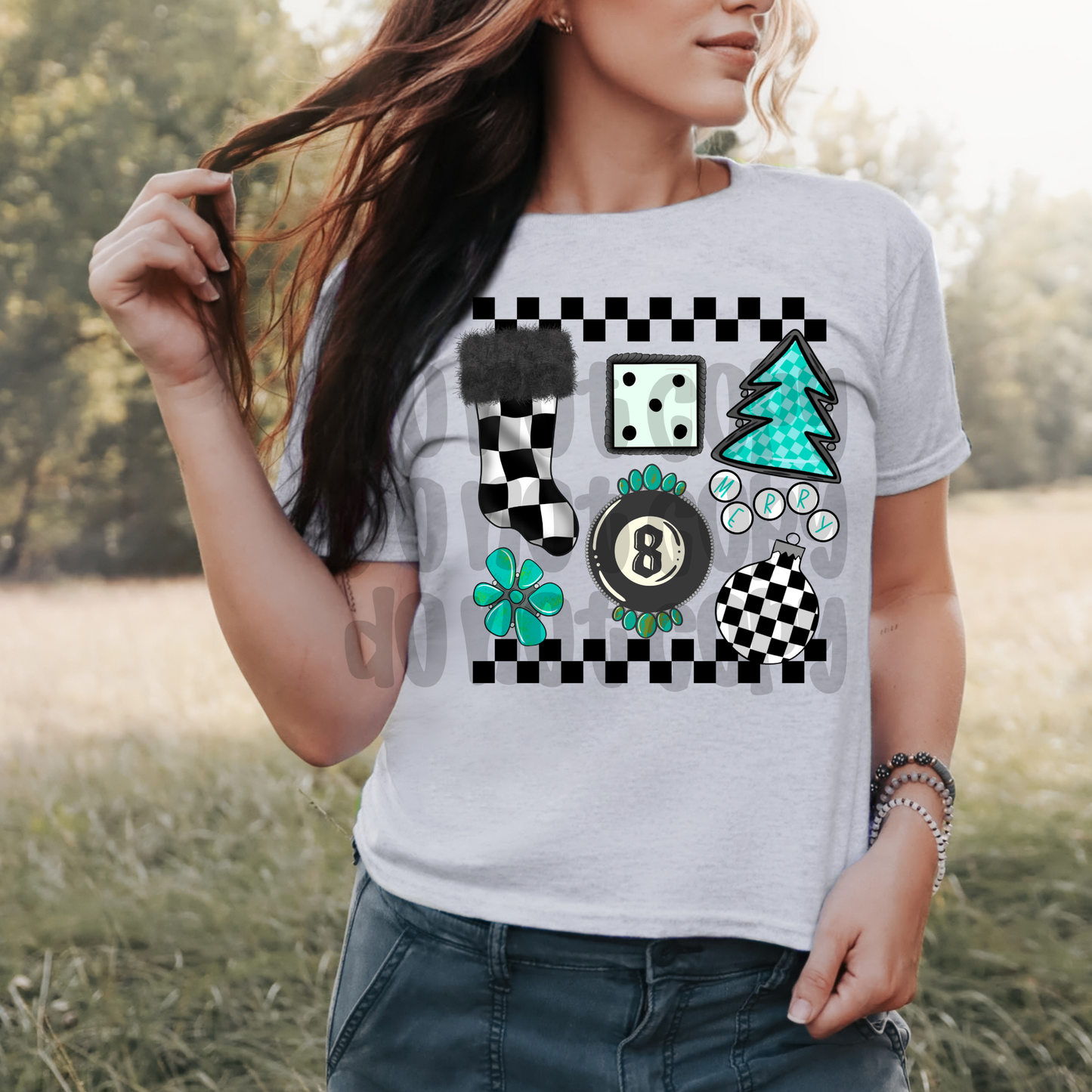 Checkered and teal Christmas collage - DTF TRANSFER (BWDD)