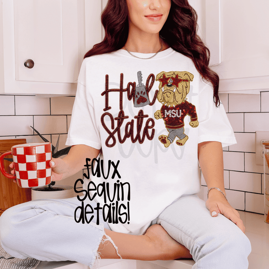 Hail state bulldogs : extra faux sequin - DTF TRANSFER (SYM)