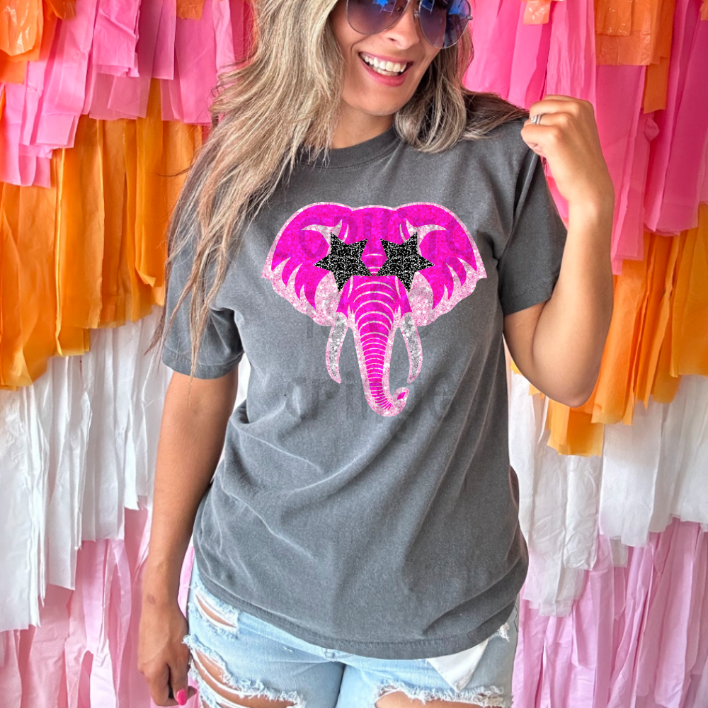 Preppy pink faux glitter star eyes football mascot teams - DTF TRANSFER (TCC)