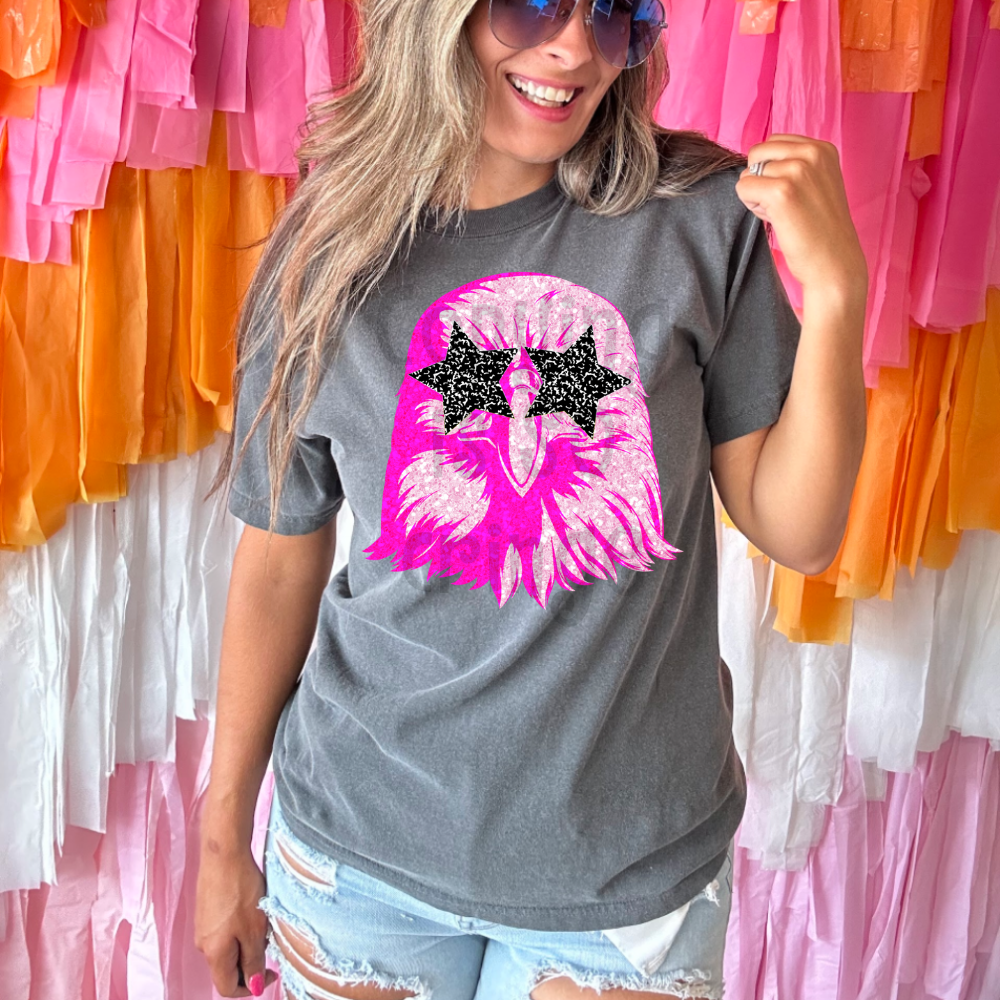 Preppy pink faux glitter star eyes football mascot teams - DTF TRANSFER (TCC)