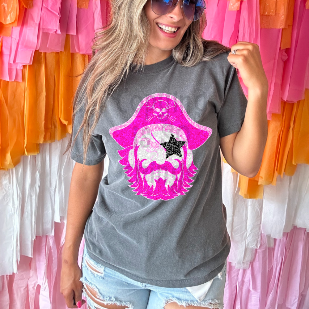 Preppy pink faux glitter star eyes football mascot teams - DTF TRANSFER (TCC)