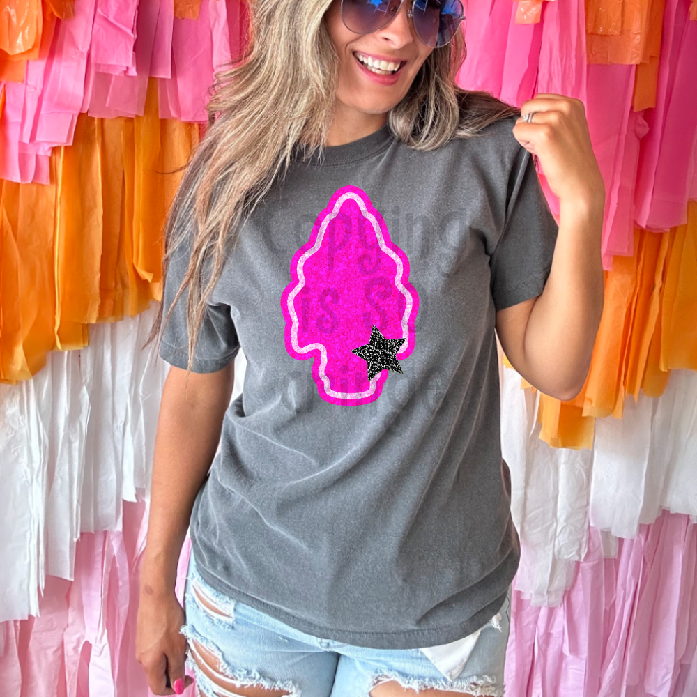 Preppy pink faux glitter star eyes football mascot teams - DTF TRANSFER (TCC)