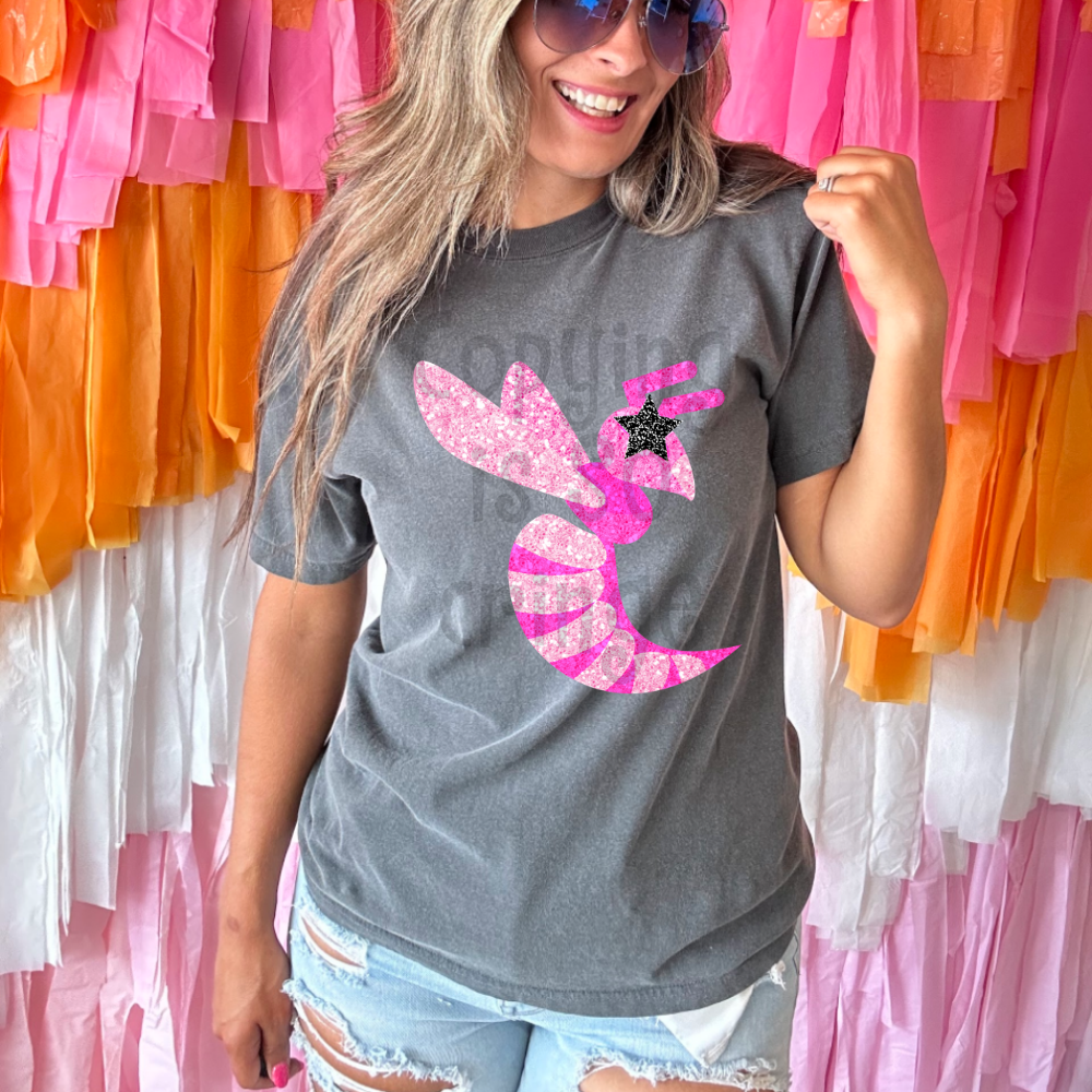 Preppy pink faux glitter star eyes football mascot teams - DTF TRANSFER (TCC)