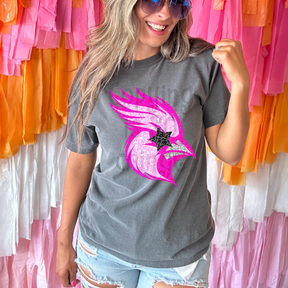 Preppy pink faux glitter star eyes football mascot teams - DTF TRANSFER (TCC)