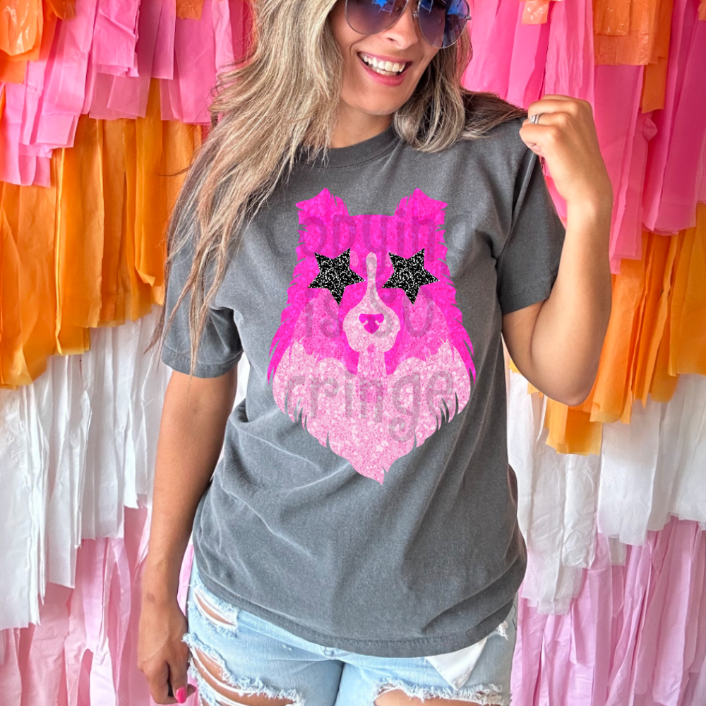 Preppy pink faux glitter star eyes football mascot teams - DTF TRANSFER (TCC)