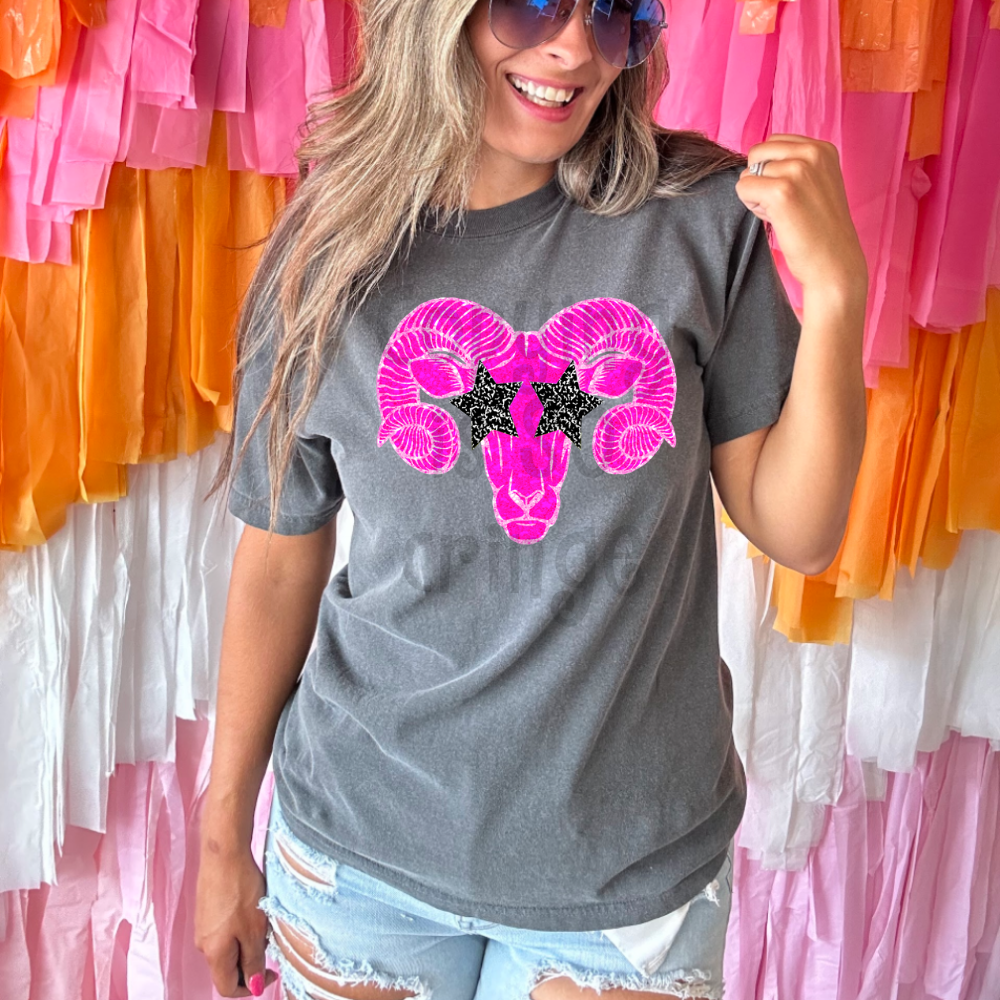 Preppy pink faux glitter star eyes football mascot teams - DTF TRANSFER (TCC)