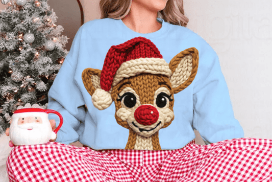 Rudolph reindeer crochet yarn - DTF TRANSFER (CFD)