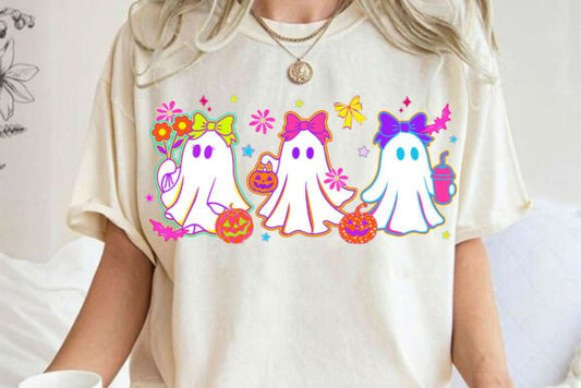 Colorful ghosts coquette bow - DTF TRANSFER (CFD)