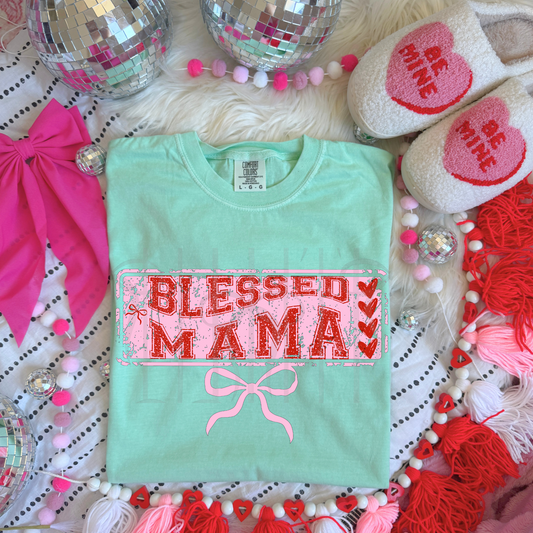 Blessed Mama bow girly valentines - DTF TRANSFER (WFD)