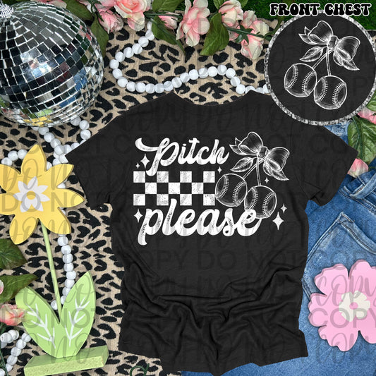 Pitch please baseball coquette WHITE - DTF TRANSFER (SSDa)