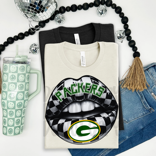 Packers ; Checkered Lip - DTF TRANSFER (T4KD)