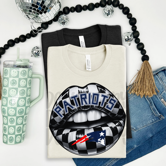 Patriots ; Checkered Lip - DTF TRANSFER (T4KD)