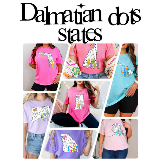 Dalmatian dots state names - pick your state! DTF TRANSFER (TED)