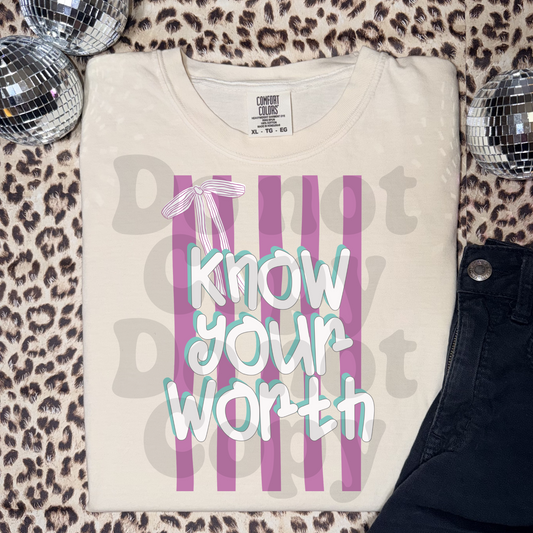 Know your worth bow coquette - DTF TRANSFER (PVC)