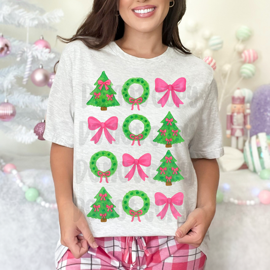 Pink coquette Christmas grid - DTF TRANSFER (WFD)