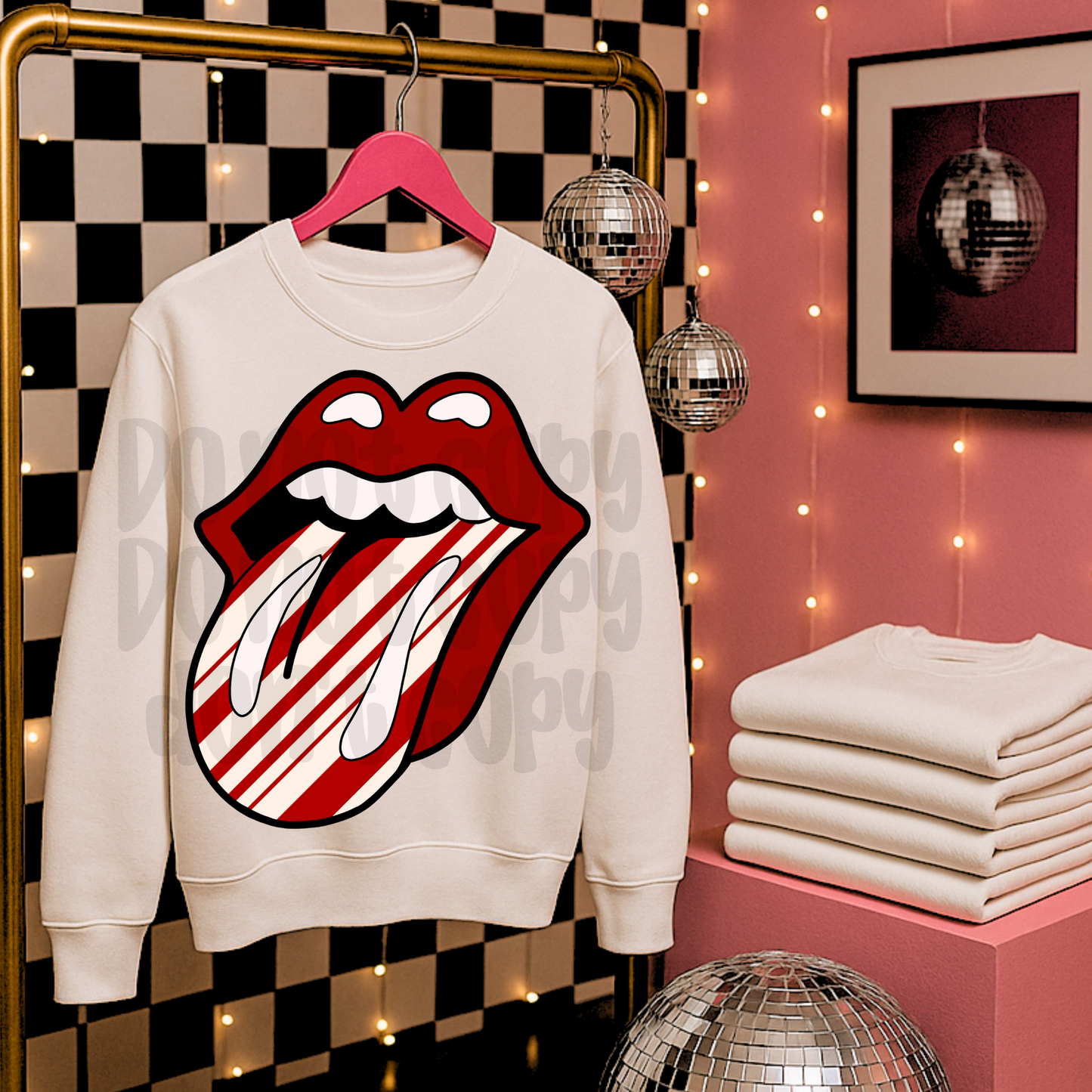 Peppermint candy cane Christmas rolling lip and tongue EXCLUSIVE - DTF TRANSFER