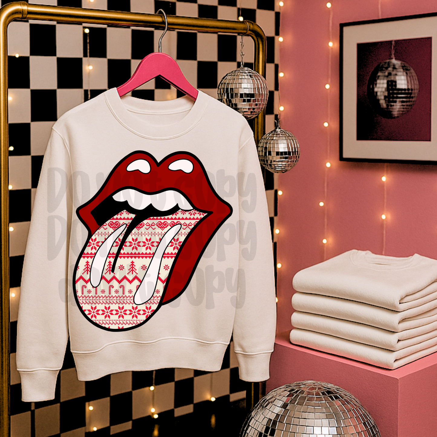 Sweater Christmas rolling lip and tongue EXCLUSIVE - DTF TRANSFER