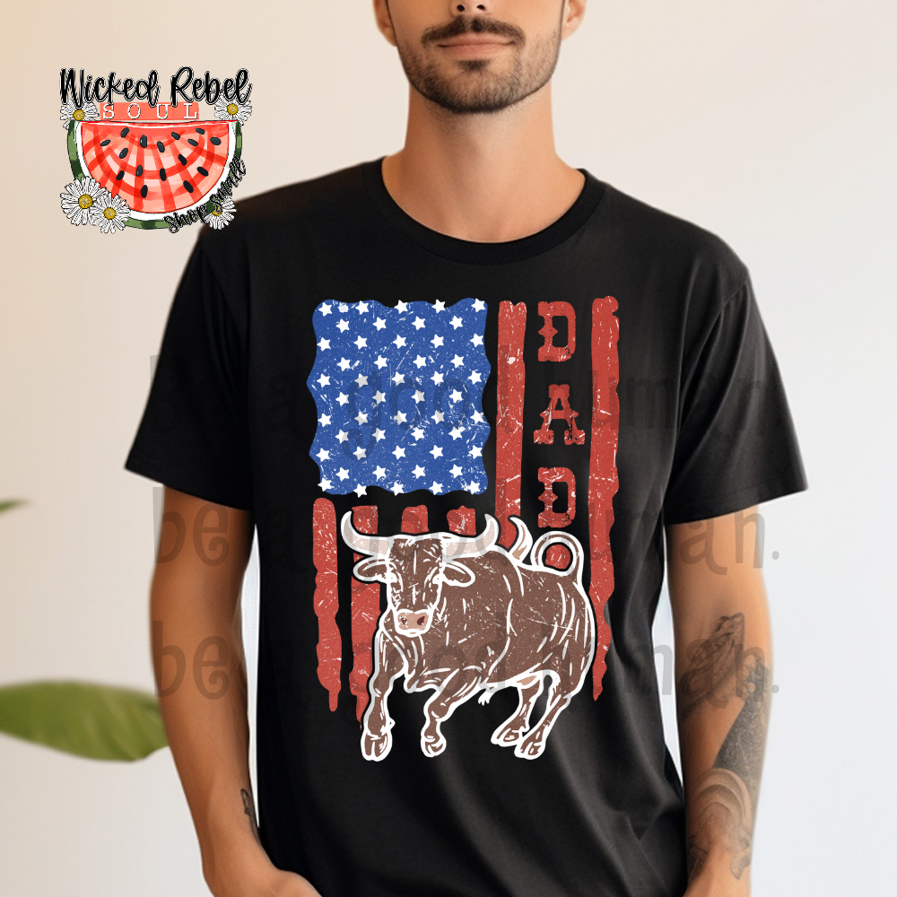 Dad bull American Flag WHITE - DTF TRANSFER (CCD)
