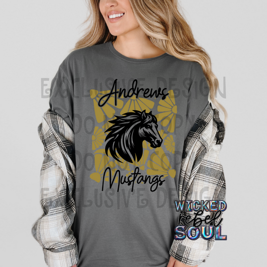 Andrews Mustangs ; Retro groovy flowers EXCLUSIVE - DTF TRANSFER
