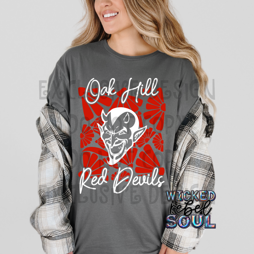 Oak Hill Red Devils ; Retro groovy flowers EXCLUSIVE - DTF TRANSFER