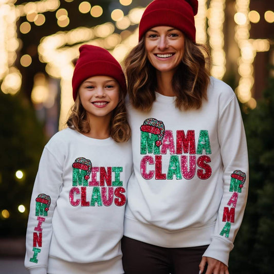 Mama Claus Mini Claus faux sequins - DTF TRANSFER ONLY (DWS)