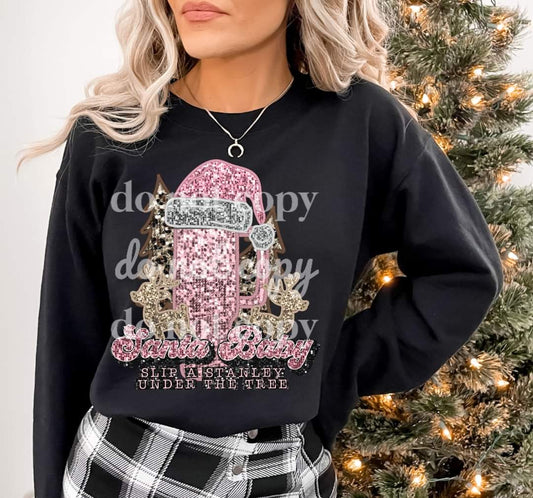 Santa baby pink faux sequin tumbler - DTF TRANSFER ONLY (TED)