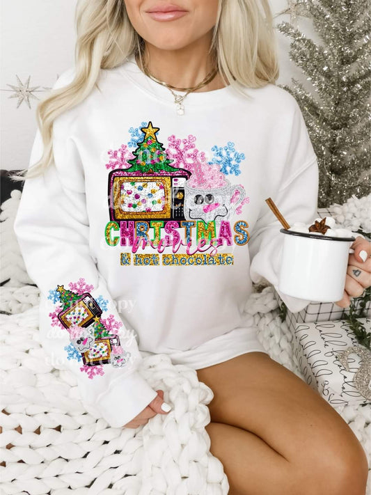 Christmas Movies & Hot Chocolate faux sequin - DTF TRANSFER ONLY (TED)
