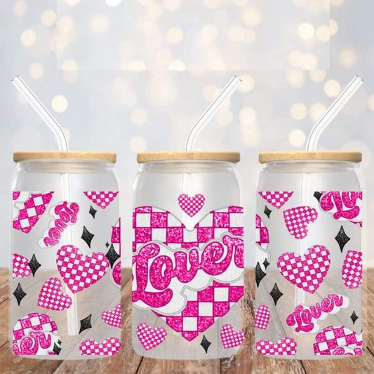 Lover faux sequin hearts - UV dtf wrap 16oz libbey : TED