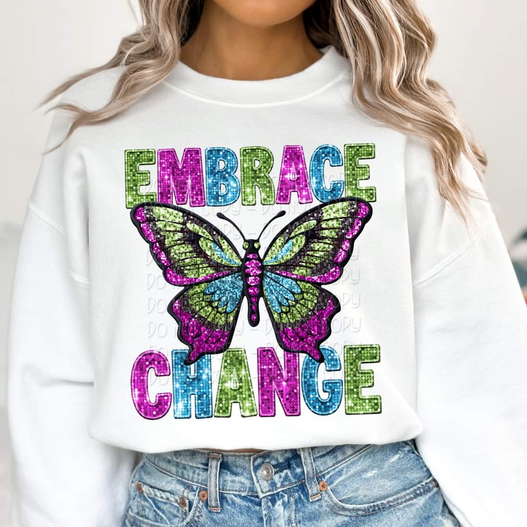 Embrace Change butterfly faux sequin - DTF TRANSFER (KD collab)