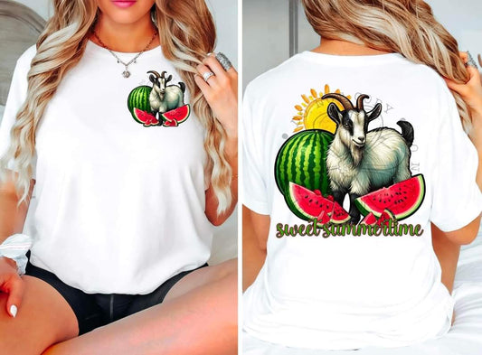 Sweet summertime goat watermelon - DTF TRANSFER (FDC)