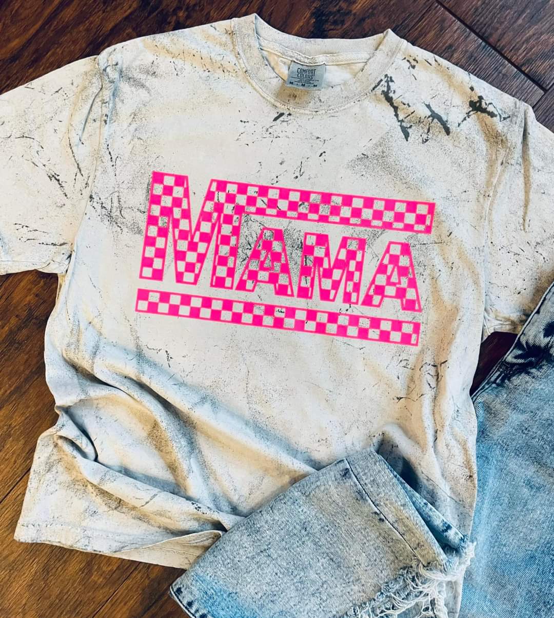 Mama checkered PINK retro - DTF TRANSFER