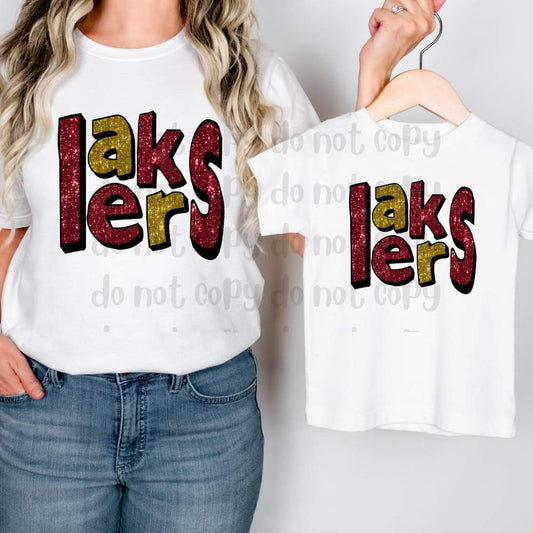 Lakers maroon and gold faux glitter - DTF TRANSFER ONLY