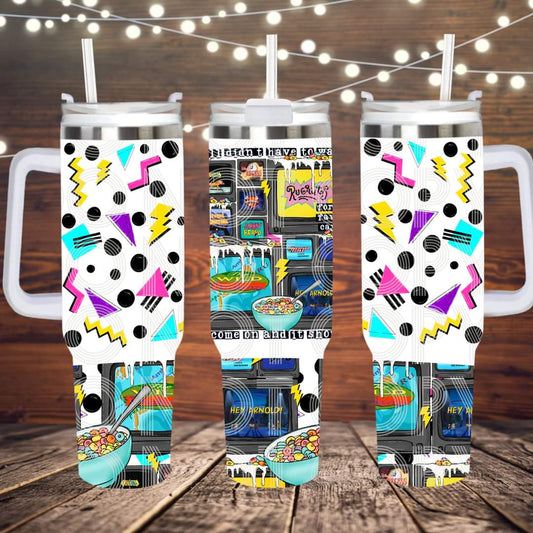 Saturday morning cartoons 90s ; UV DTF 40OZ TUMBLER Wraps (top & bottom) (TED)