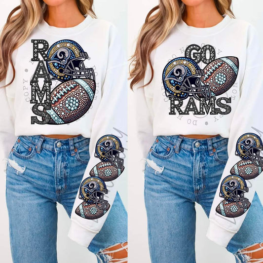 Rams - DTF TRANSFER - Sports Football Faux Rhinestone drop (FDC)