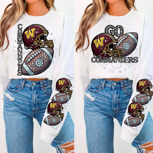 Commanders - DTF TRANSFER - Sports Football Faux Rhinestone drop (FDC)