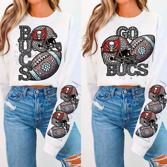 Bucs - DTF TRANSFER - Sports Football Faux Rhinestone drop (FDC)