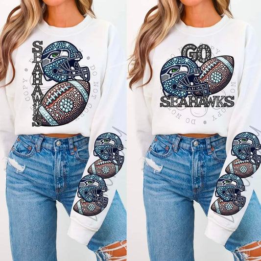 Seahawks - DTF TRANSFER - Sports Football Faux Rhinestone drop (FDC)