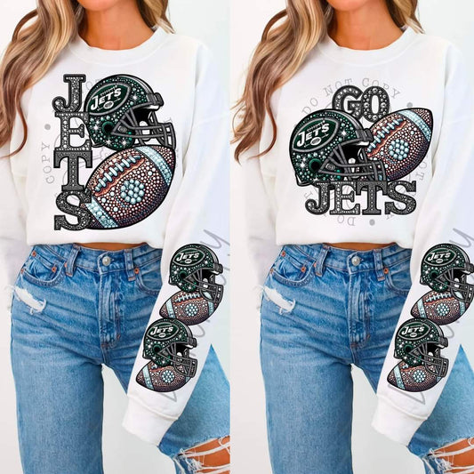 Jets - DTF TRANSFER - Sports Football Faux Rhinestone drop (FDC)