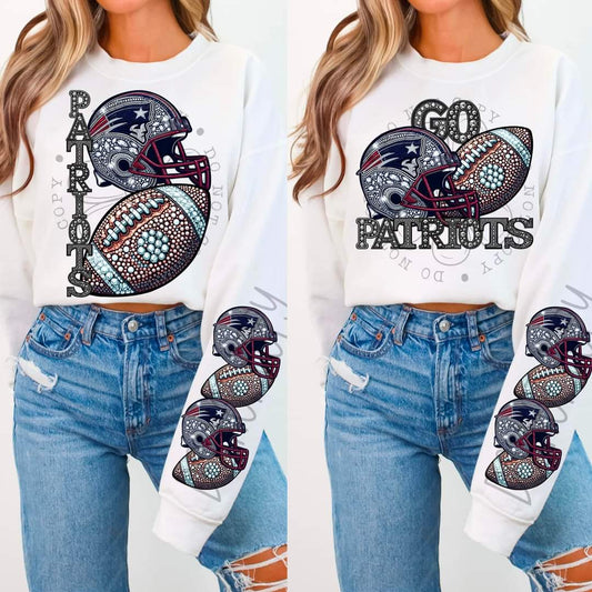 Patroits - DTF TRANSFER - Sports Football Faux Rhinestone drop (FDC)
