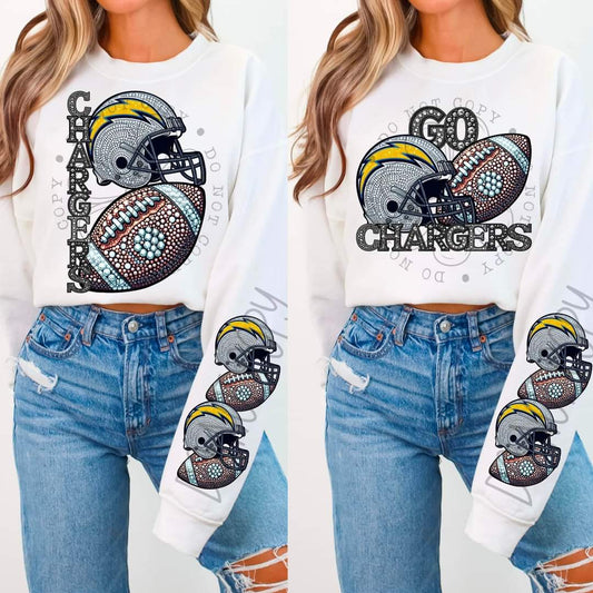 Chargers - DTF TRANSFER - Sports Football Faux Rhinestone drop (FDC)
