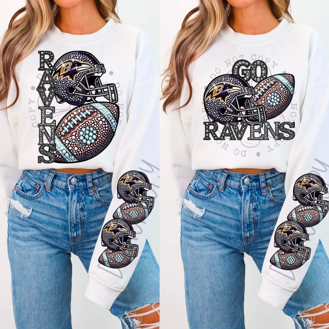 Ravens - DTF TRANSFER - Sports Football Faux Rhinestone drop (FDC)