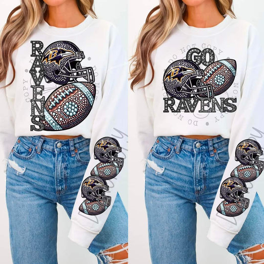 Ravens - DTF TRANSFER - Sports Football Faux Rhinestone drop (FDC)