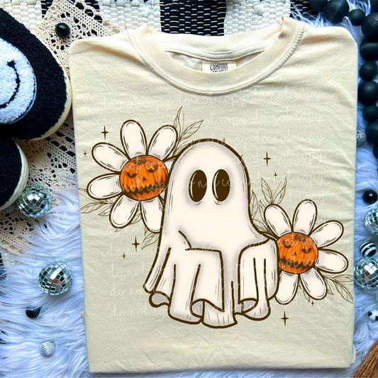 White ghost with flowers - DTF TRANSFER (MMDD)