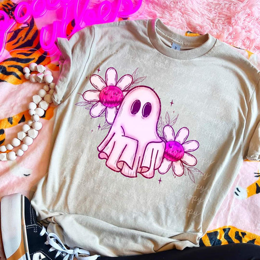 Pink ghost with flowers - DTF TRANSFER (MMDD)